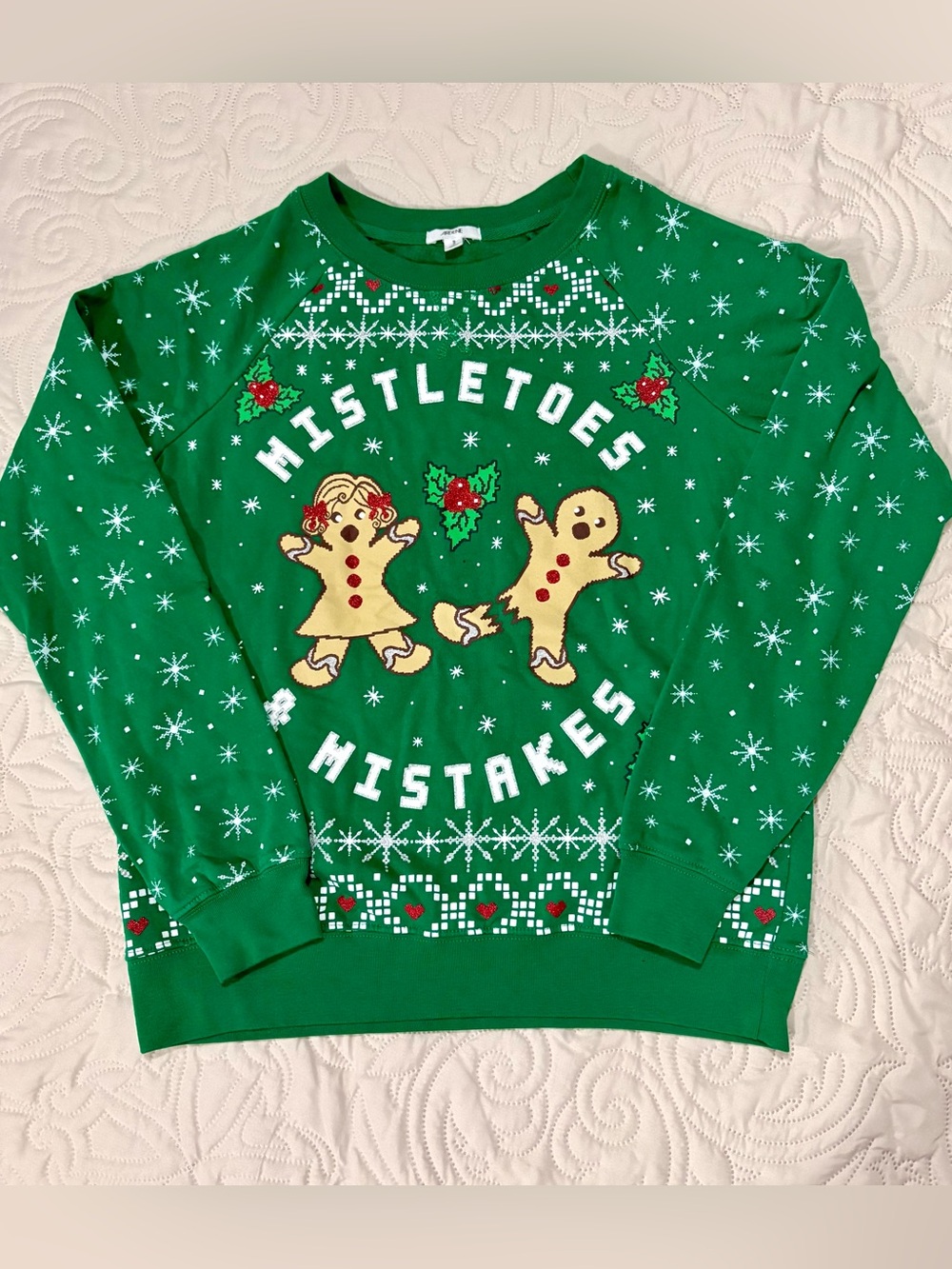 Ardene Green Holiday 'Mistletoes Mistakes' Crewneck Sweater